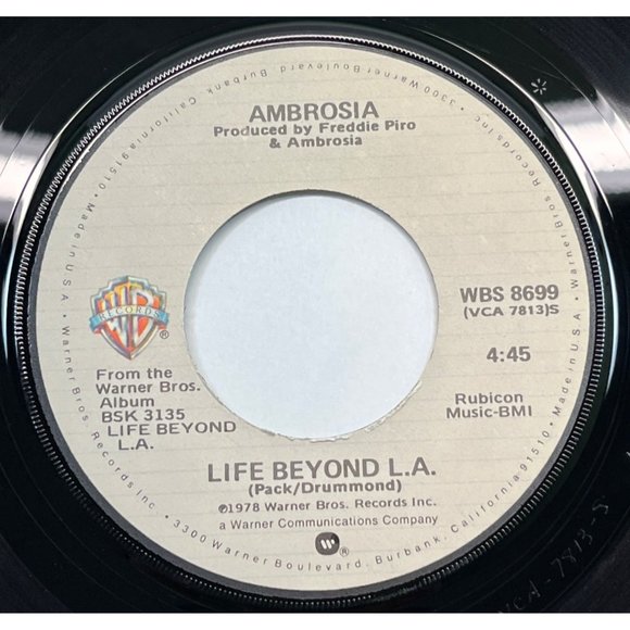 Ambrosia Life Beyond L.A. / Angola 45 Rock Pop 1978 Warner Bros 8699 - Picture 1 of 4